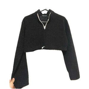 Sherpa Cropped Black Sweater With Zipper and Drawstring in EUC (S)